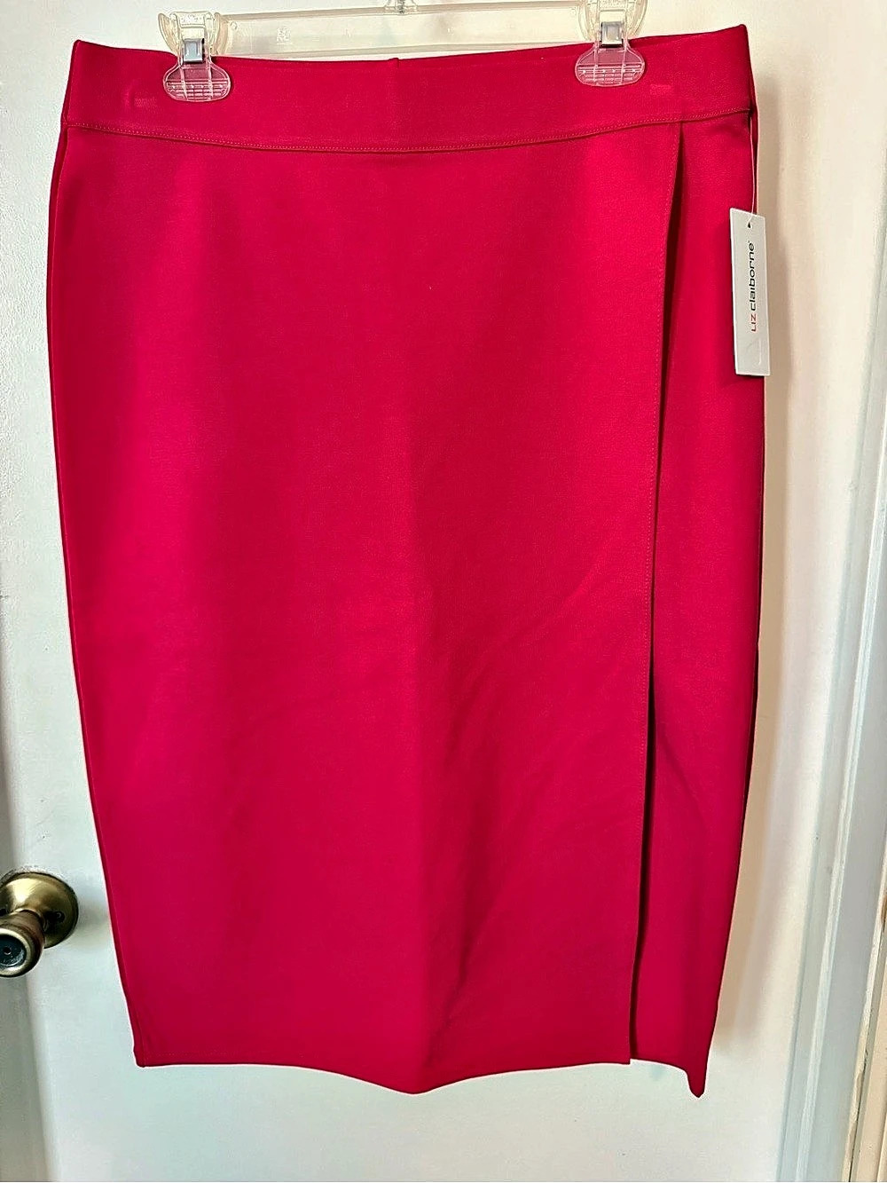 Liz Claiborne L Jazzy Rose Red Faux Wrap Pencil Skirt NWT Stretch